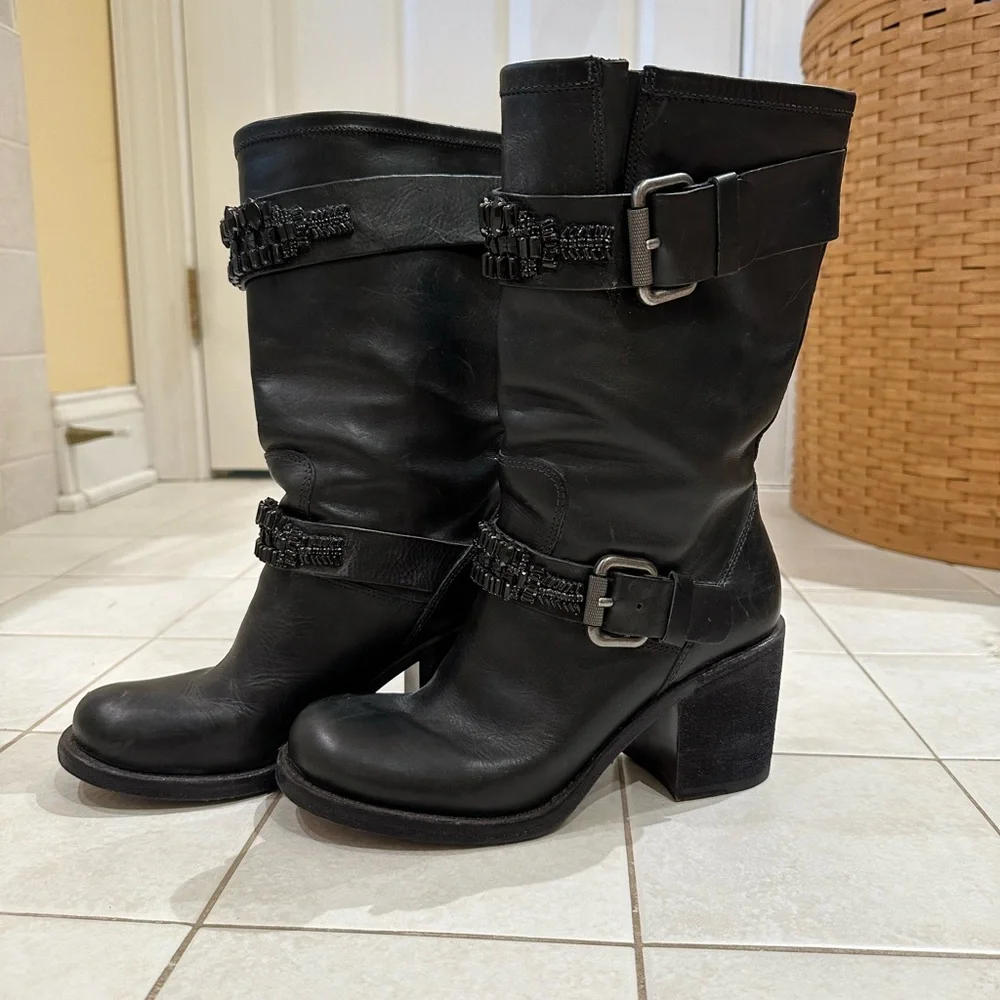 Vera Wang Lavender Label Jeweled Moto Boots - Size 6 - Picture 1 of 8
